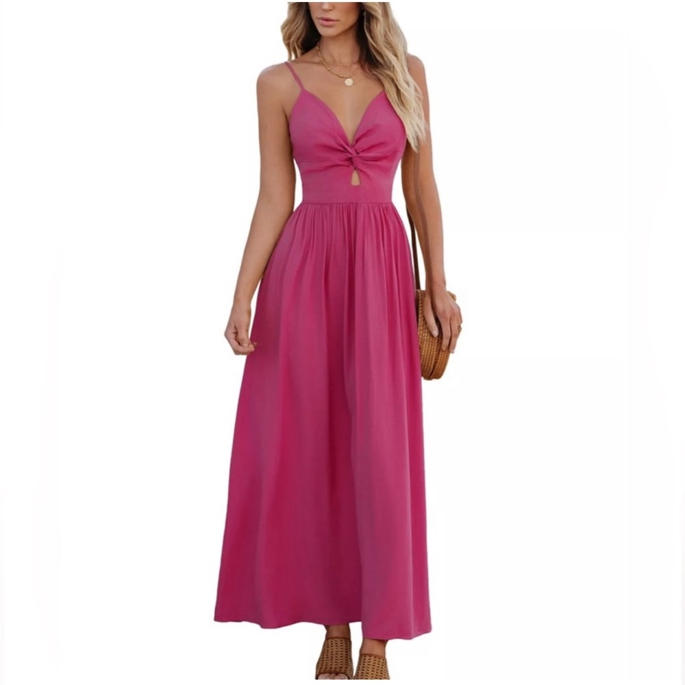 CUPSHE Twist Keyhole Front Back Bow Knot Tie Vacation Pink Maxi Dress - NWT